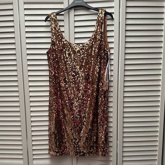 Calvin Klein gold sequin mini dress. NWT. Back zip. - Picture 3 of 6